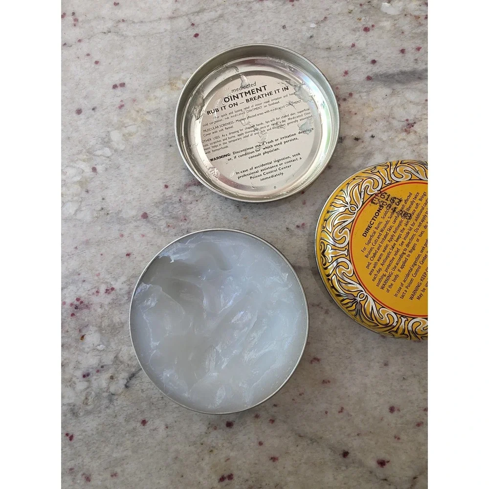Raleigh salve tins. 5oz 1-medicated ointment 1 antiseptic salve‎